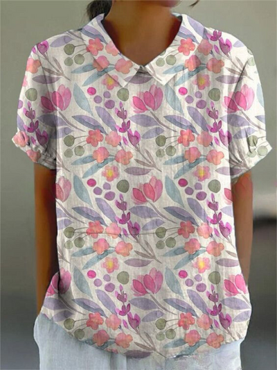 Lina | Blomstret linbluse
